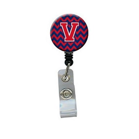 CAROLINES TREASURES Letter V Chevron Yale Blue and Crimson Retractable Badge Reel CJ1054-VBR